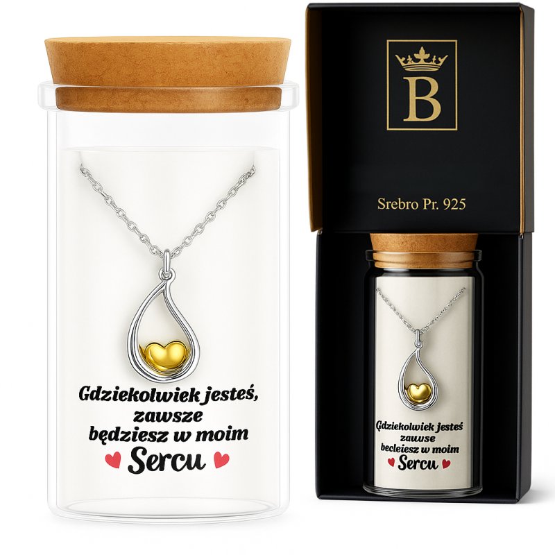 Srebrny damski naszyjnik w butelce serce łezka srebro próba 925