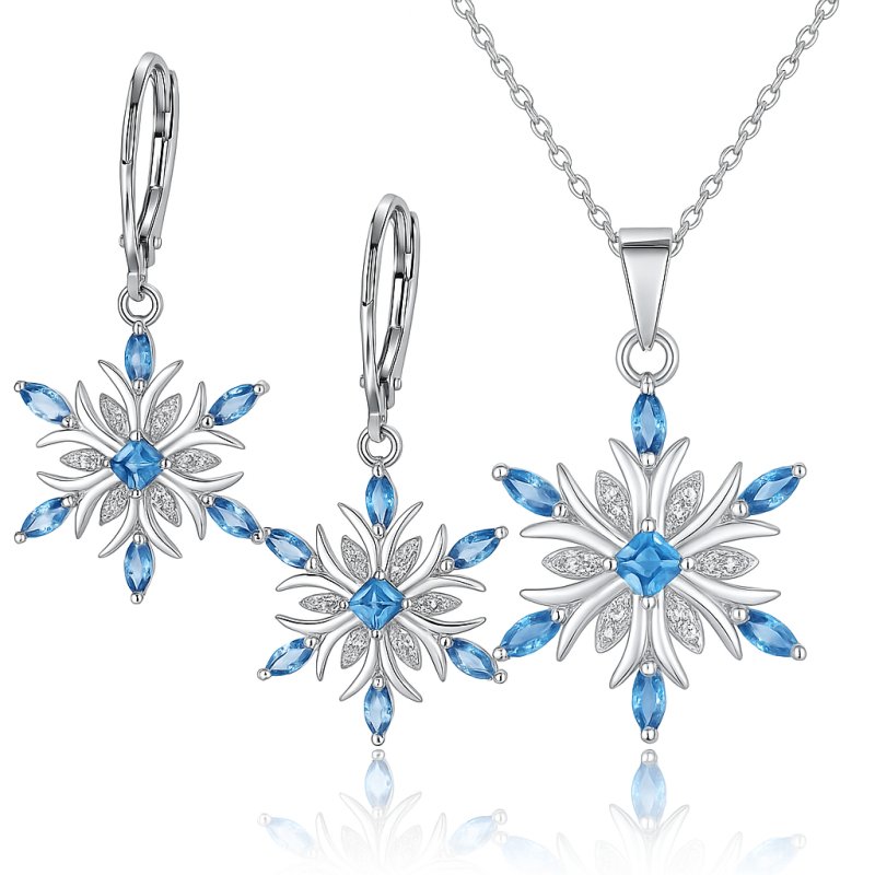 Srebrny komplet damski śnieżki śnieżynki gwiazdki na Święta srebro 925