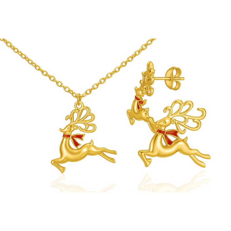 Srebrny komplet damski renifery na Święta srebro pozłacane 925