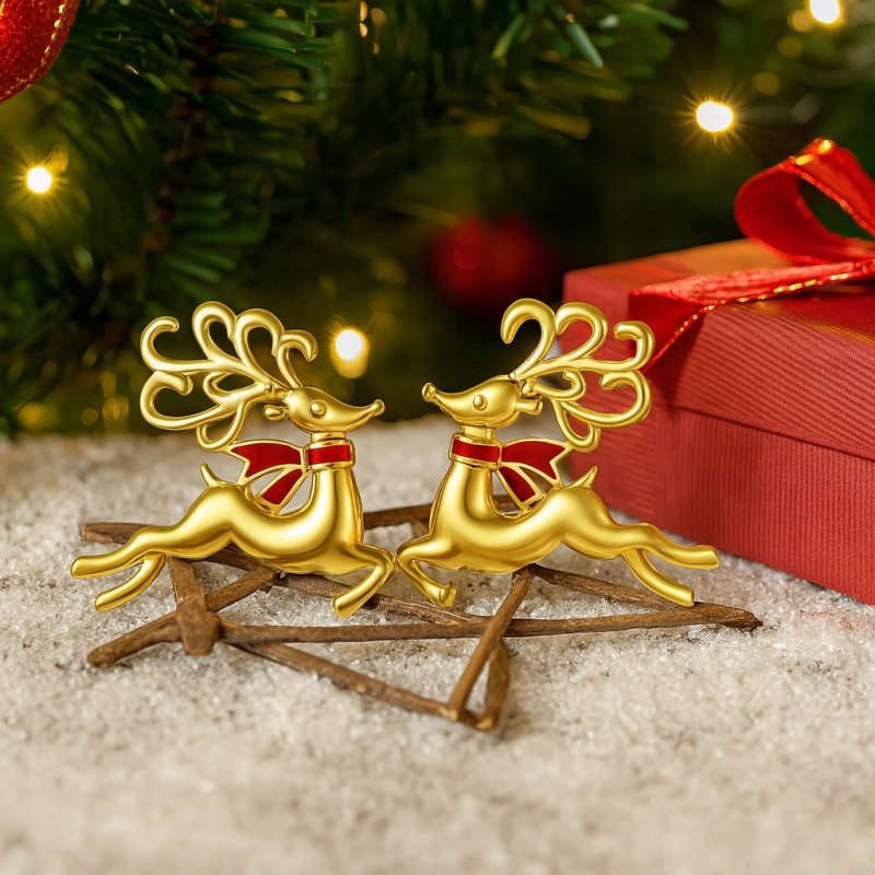 Srebrny komplet damski renifery na Święta srebro pozłacane 925