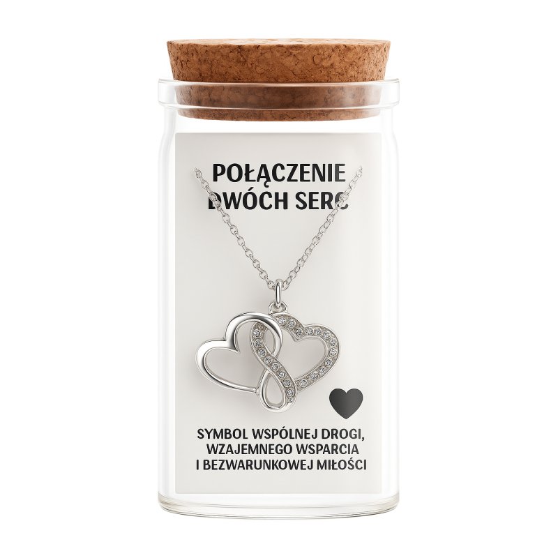 Srebrny naszyjnik damski w butelce dwa splecione serca srebro próba 925