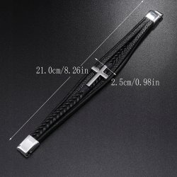 Srebrna bransoletka męska skórzana krzyż stal chirurgiczna 316L