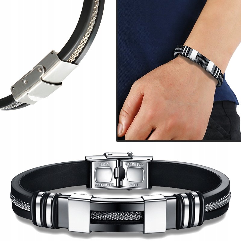 Czarna bransoletka czarne męska stal szlachetna 316L
