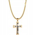 Naszyjnik złoty duży krzyż krzyżyk Jezus stal szlachetna 316L 50 cm