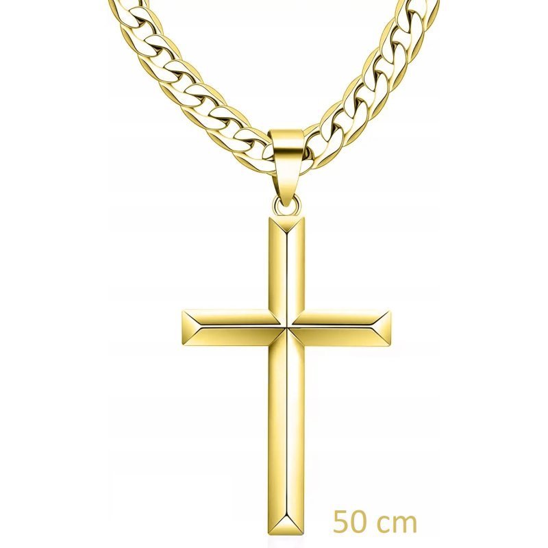 Naszyjnik pozłacany z zawieszką krzyż stal szlachetna 316L 50 cm