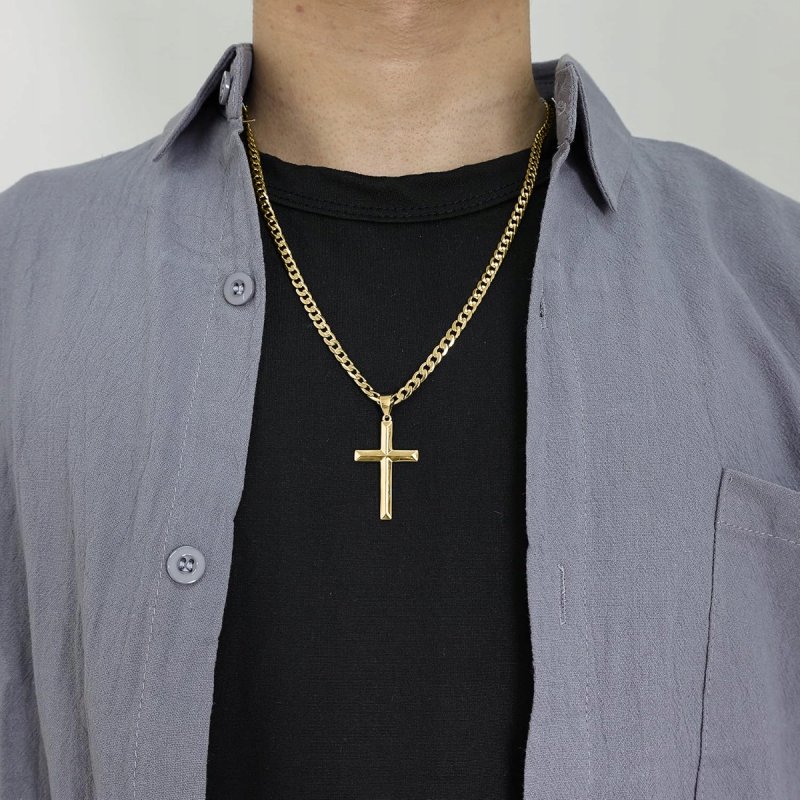 Naszyjnik pozłacany z zawieszką krzyż stal szlachetna 316L 50 cm