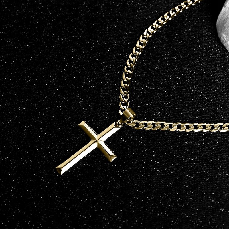 Naszyjnik pozłacany z zawieszką krzyż stal szlachetna 316L 50 cm