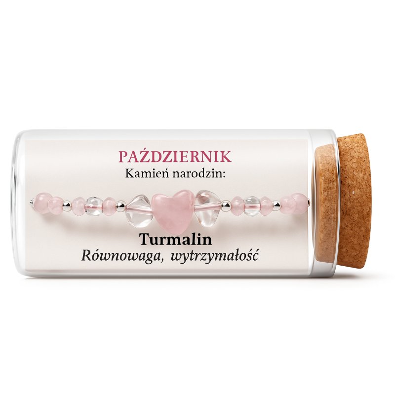 Srebrna damska bransoletka w butelce październik turmalin srebro próba 925