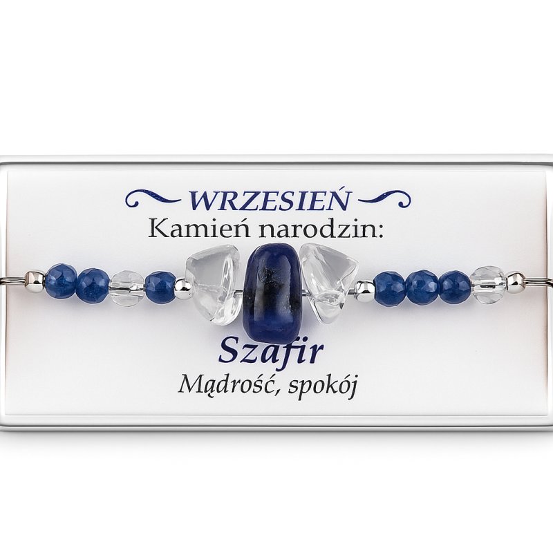 Srebrna damska bransoletka w butelce wrzesień szafir srebro próba 925