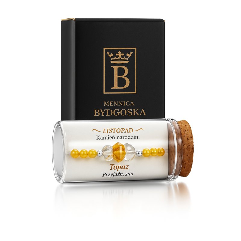 Srebrna damska bransoletka w butelce listopad topaz srebro próba 925