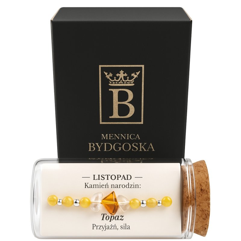 Srebrna damska bransoletka w butelce listopad topaz srebro próba 925