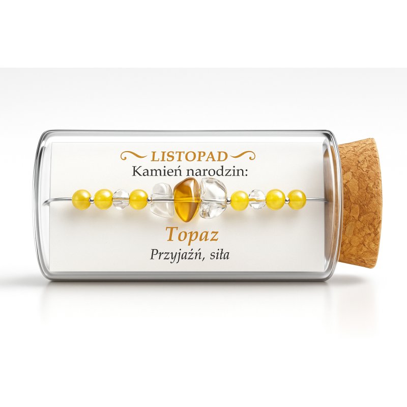 Srebrna damska bransoletka w butelce listopad topaz srebro próba 925