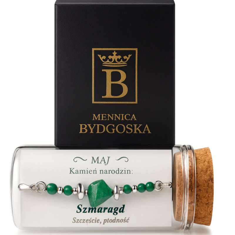 Srebrna damska bransoletka w butelce maj szmaragd srebro próba 925