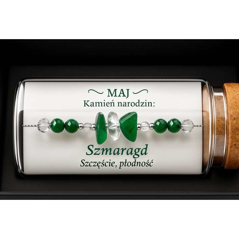 Srebrna damska bransoletka w butelce maj szmaragd srebro próba 925