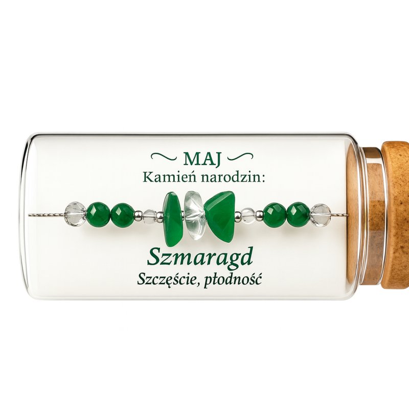 Srebrna damska bransoletka w butelce maj szmaragd srebro próba 925