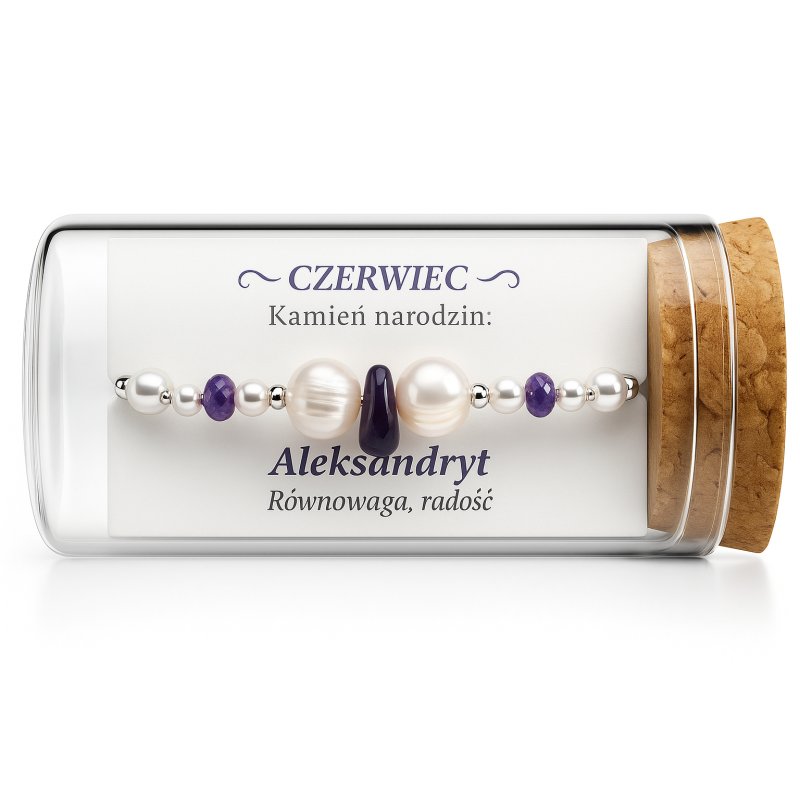Srebrna damska bransoletka w butelce czerwiec aleksandryt srebro próba 925