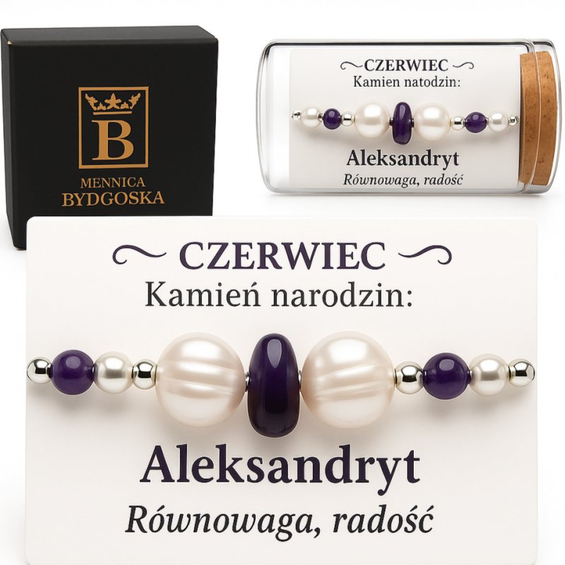 Srebrna damska bransoletka w butelce czerwiec aleksandryt srebro próba 925