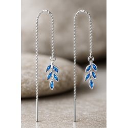 Kolczyki srebrne długie wiszące przeciągane listki gałązki srebro próba 925