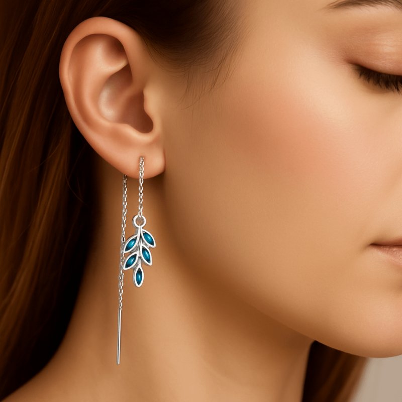 Kolczyki srebrne długie wiszące przeciągane listki gałązki srebro próba 925
