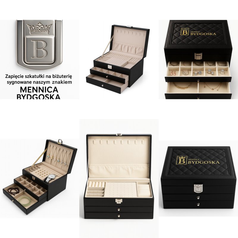 Duża szkatułka na biżuterie czarna elegancka Kuferek Organizer Kasetka