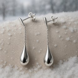 Długie srebrne kolczyki wiszące krople damskie srebro 925 wkrętki
