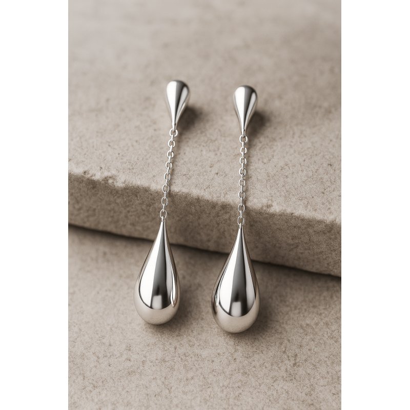 Długie srebrne kolczyki wiszące krople damskie srebro 925 wkrętki