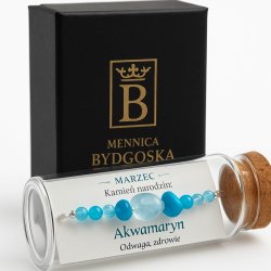 Srebrna damska bransoletka w butelce marzec akwamaryn srebro próba 925