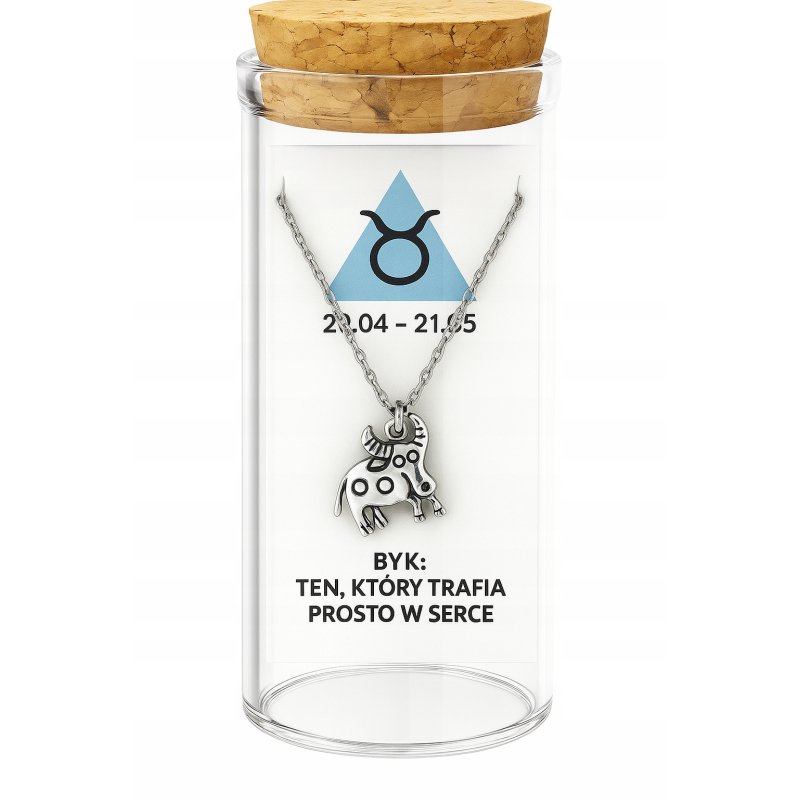 Srebrny naszyjnik damski w butelce znak zodiaku byk srebro próba 925