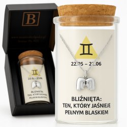Srebrny naszyjnik w butelce znak zodiaku bliźnięta srebro próba 925
