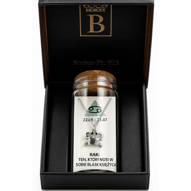 Srebrny naszyjnik damski w butelce znak zodiaku rak srebro próba 925
