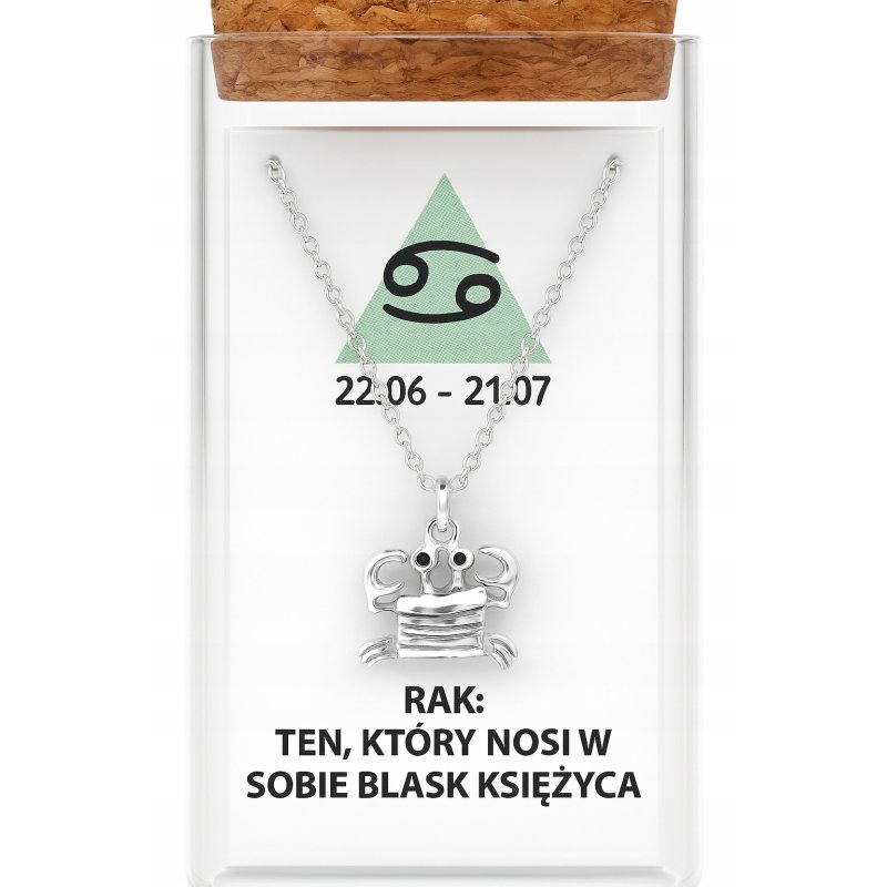 Srebrny naszyjnik damski w butelce znak zodiaku rak srebro próba 925