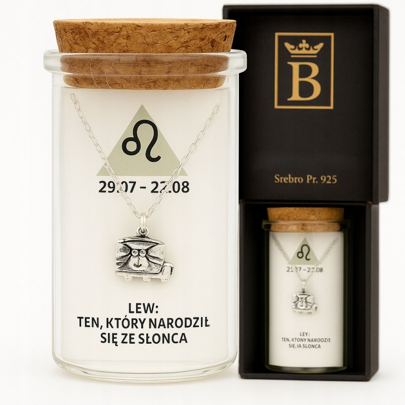 Srebrny naszyjnik damski w butelce znak zodiaku lew srebro próba 925