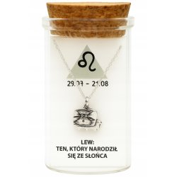 Srebrny naszyjnik damski w butelce znak zodiaku lew srebro próba 925