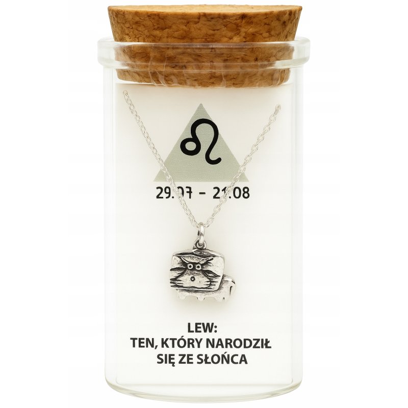 Srebrny naszyjnik damski w butelce znak zodiaku lew srebro próba 925