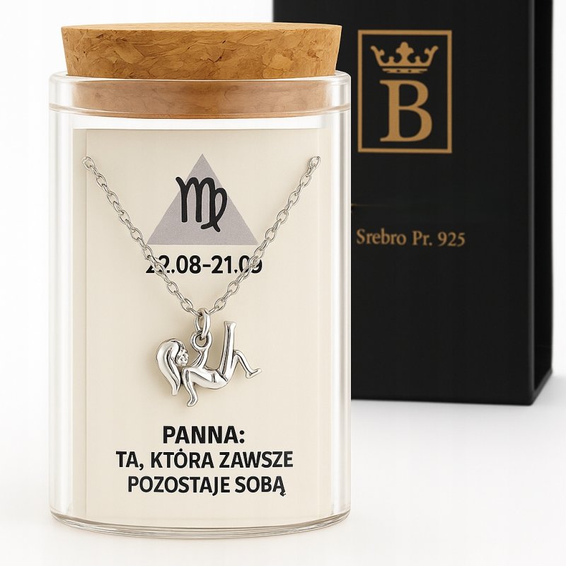 Srebrny naszyjnik damski w butelce znak zodiaku panna srebro próba 925