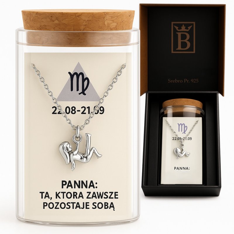 Srebrny naszyjnik damski w butelce znak zodiaku panna srebro próba 925