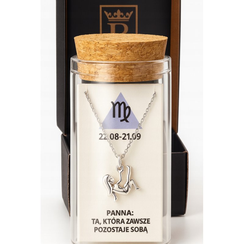 Srebrny naszyjnik damski w butelce znak zodiaku panna srebro próba 925