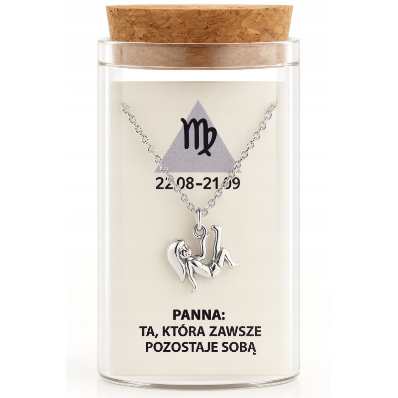 Srebrny naszyjnik damski w butelce znak zodiaku panna srebro próba 925