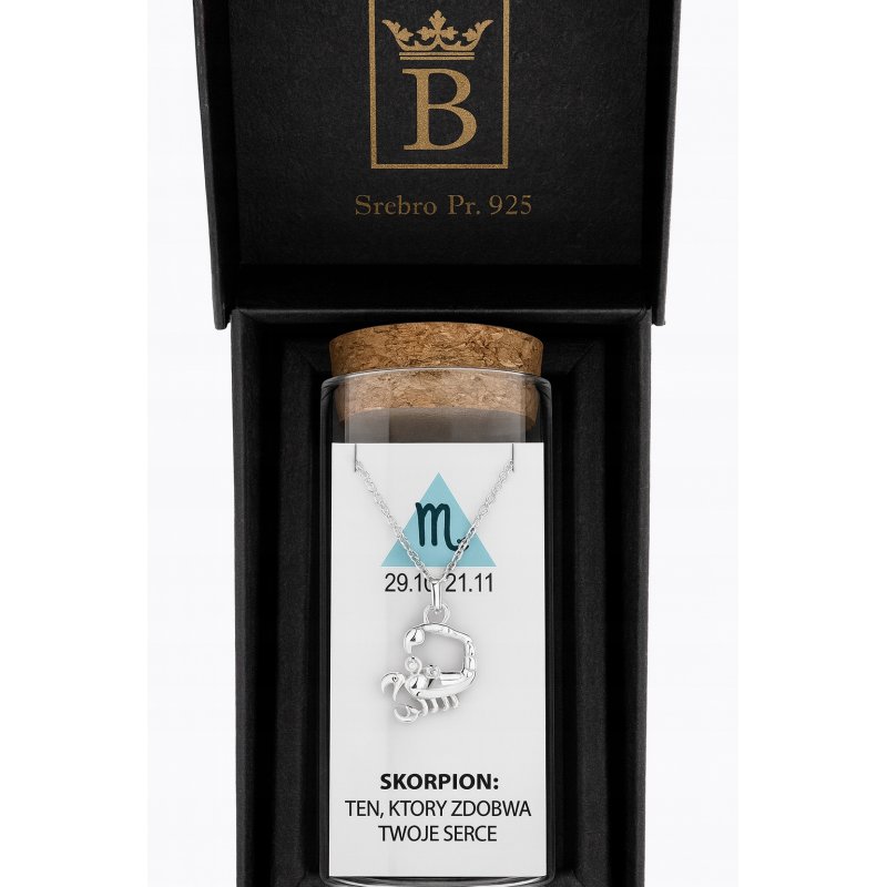 Srebrny naszyjnik damski w butelce znak zodiaku skorpion srebro próba 925