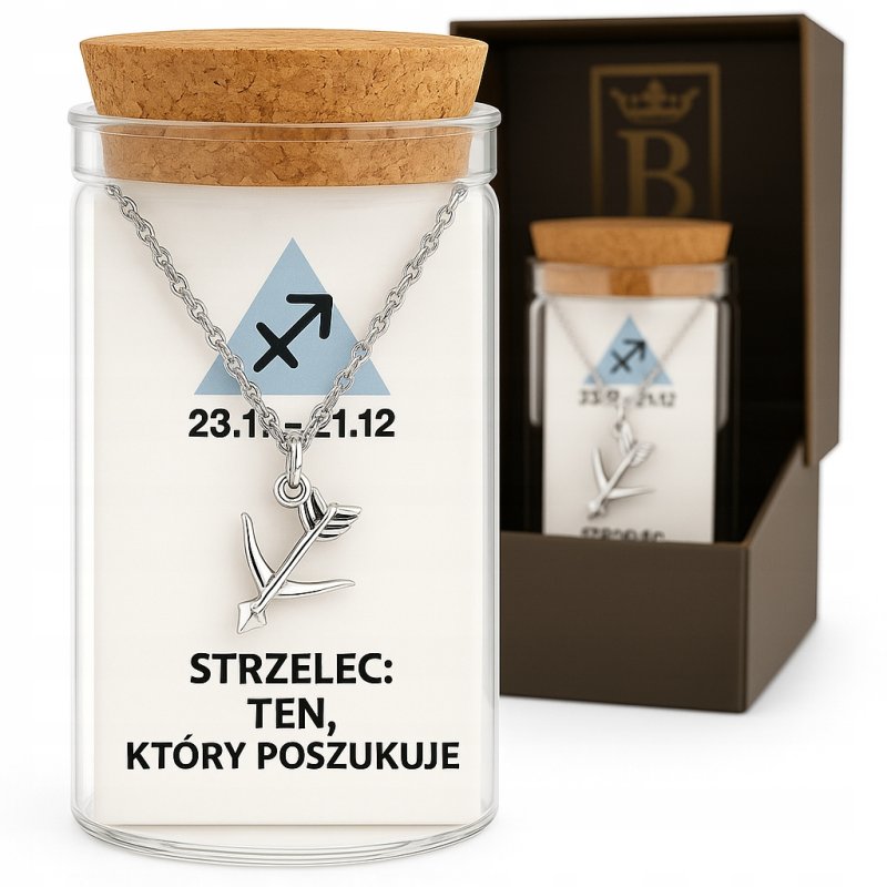 Srebrny naszyjnik damski w butelce znak zodiaku strzelec srebro próba 925