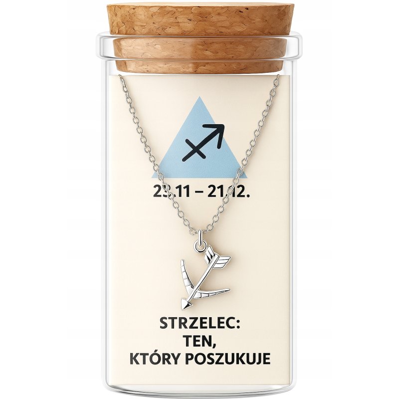 Srebrny naszyjnik damski w butelce znak zodiaku strzelec srebro próba 925