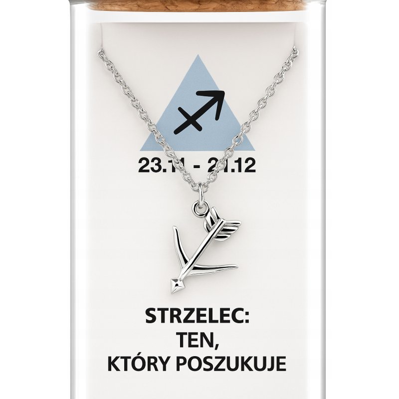 Srebrny naszyjnik damski w butelce znak zodiaku strzelec srebro próba 925