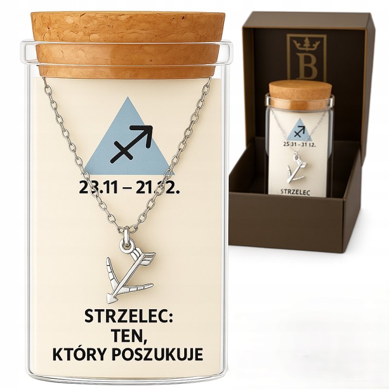 Srebrny naszyjnik damski w butelce znak zodiaku strzelec srebro próba 925
