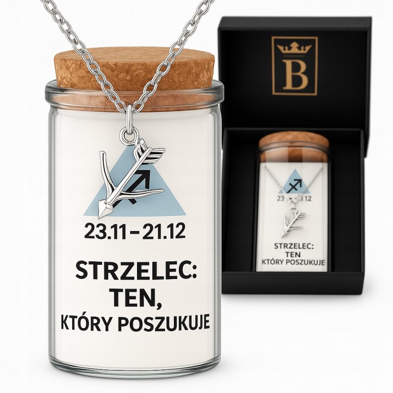 Srebrny naszyjnik damski w butelce znak zodiaku strzelec srebro próba 925