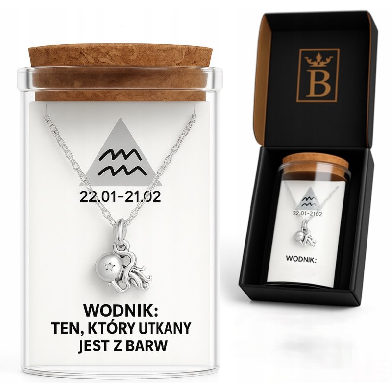 Srebrny naszyjnik damski w butelce znak zodiaku wodnik srebro próba 925