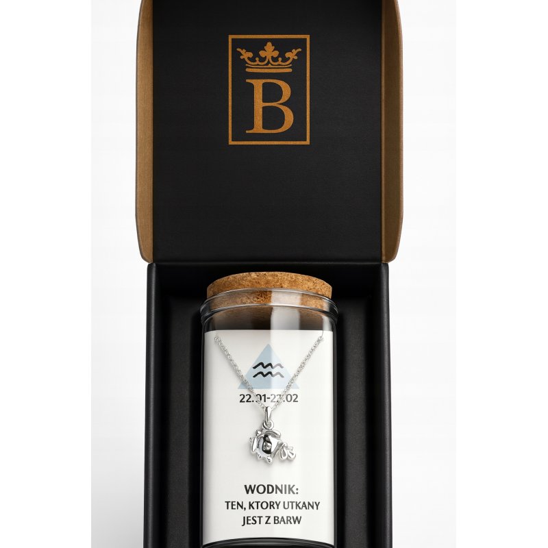 Srebrny naszyjnik damski w butelce znak zodiaku wodnik srebro próba 925