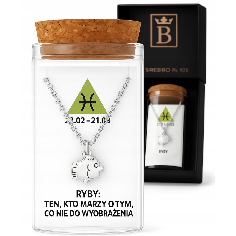 Srebrny naszyjnik damski w butelce znak zodiaku ryby srebro próba 925