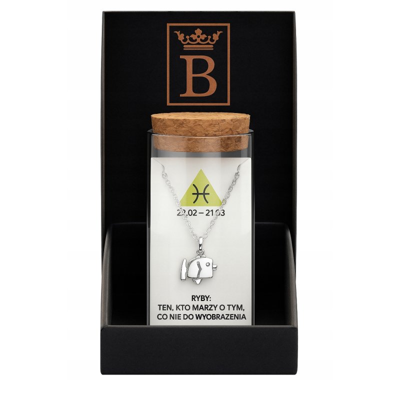 Srebrny naszyjnik damski w butelce znak zodiaku ryby srebro próba 925