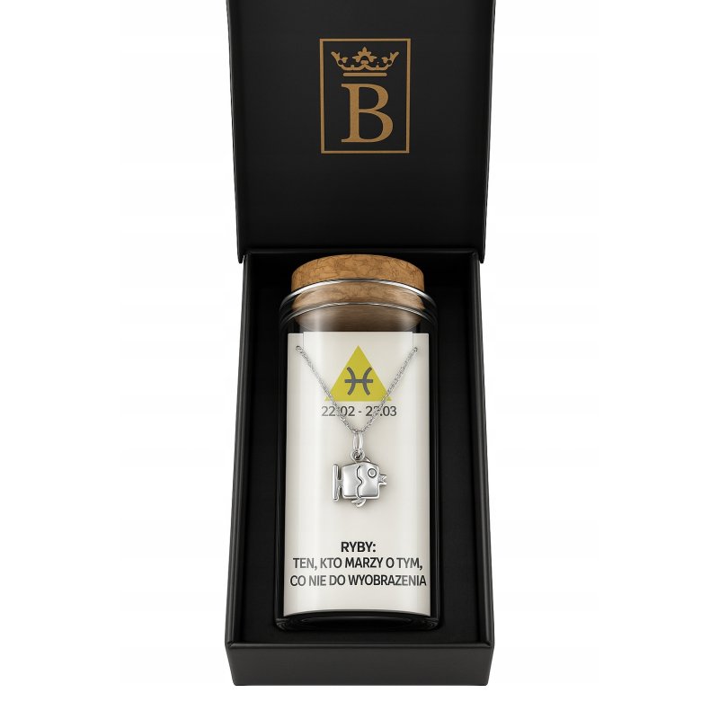 Srebrny naszyjnik damski w butelce znak zodiaku ryby srebro próba 925