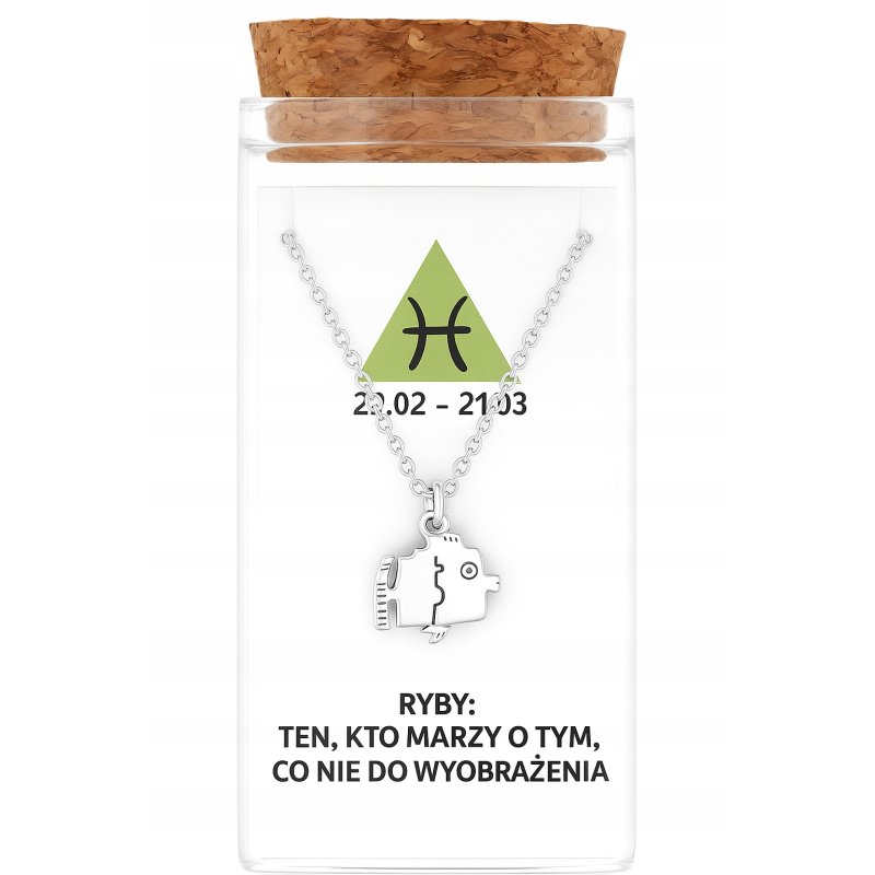 Srebrny naszyjnik damski w butelce znak zodiaku ryby srebro próba 925